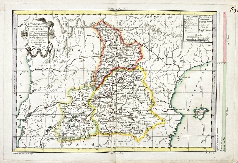 Castilla España Philippe Pretot Tarjeta Mapa Grabado 1773 Castilla España Philippe Pretot Tarjeta Mapa Grabado 1773