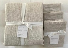 Pottery Barn BELGIAN FLAX LINEN Duvet King  Three Euro Shams Flax NWT