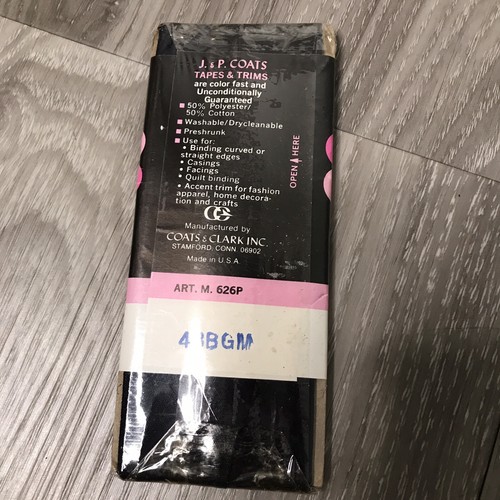 Vtg J. & P. Coats Double Fold Bias Tape 3 Yards Navy Stretch New Unopened - Picture 5 of 5
