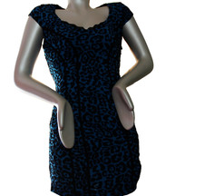 GUESS Juniors Dress Blue Multi Cap-Sleeve Corset Leopard Print Size Small NWT
