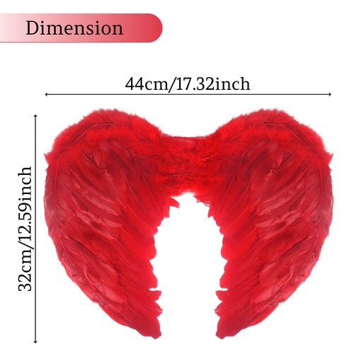 Angel RED Fairy Feather Wings Halloween Adult Fancy Dress Costume Outfit Party - Picture 3 of 31