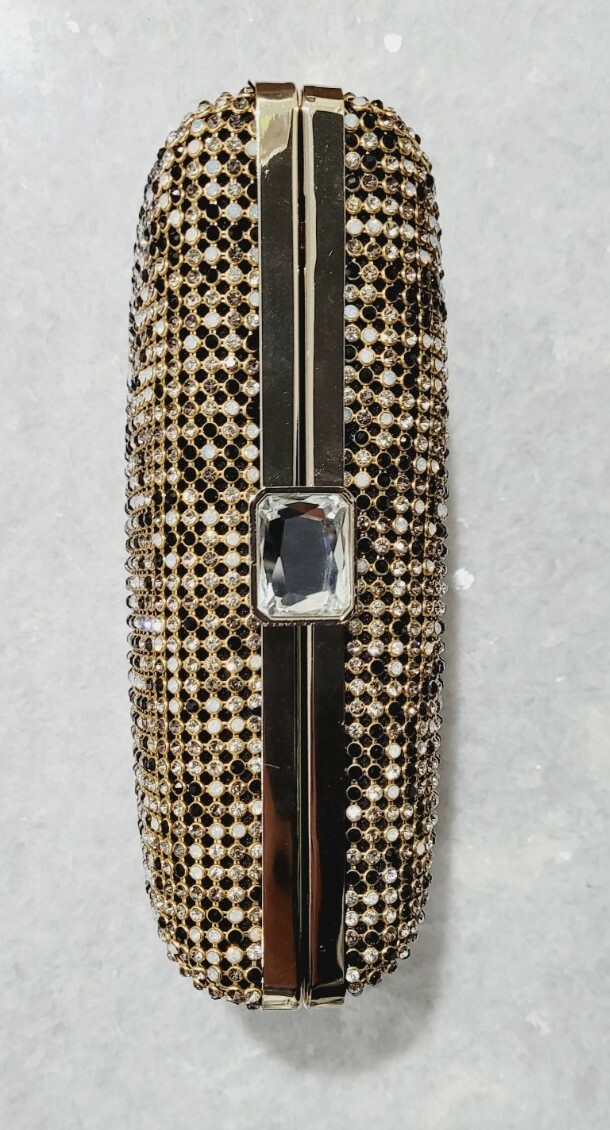 Sondra Roberts Sequine Back Silver Gold Chain Strap Clutch Purse