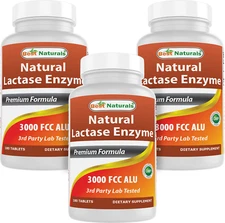 3 Pack Fast Acting Lactase Enzyme Tablet, 3000 Fcc Alu, 180 Count