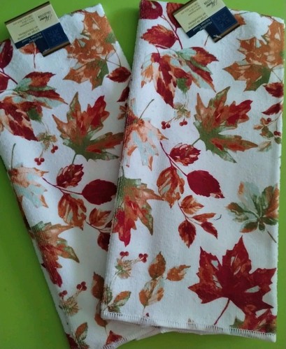 NEU MIT ETIKETT 2ER SET HERBST HERBST ERNTE BLÄTTER GESCHIRR HAND KÜCHENTÜCHER WOHNKULTUR - Bild 1 von 4