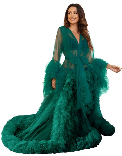 Real Images Maternity Robes Pregnant Sexy Tulle Bathrobe Dress Baby Shower Gowns - Picture 21 of 35