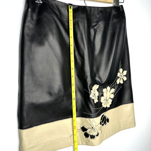 SAKS FIFTH AVENUE REAL CLOTHES Skirt Women's 4P Black Buttery Soft Real Leather - Picture 10 of 11