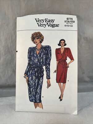 Vintage Very Easy Vogue Sewing Pattern 9775 Size 8-12 Wrap Dress Uncut |  eBay