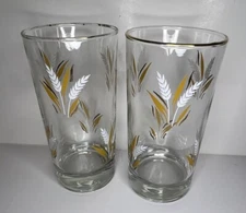 Vintage LIBBEY Gold Trim White WHEAT Glasses Lot Tumblers Swanky Swigs