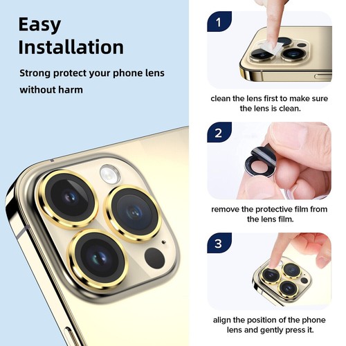 For iPhone 14 Pro Max Metal Ring Tempered Glass Camera Lens Protector HD Cover - Photo 5 sur 6