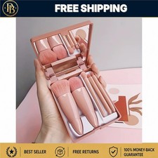 Portable Makeup Brush Set 5 Piece Foldable Travel Kit with Mirror