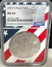 2007 $1 AMERICAN SILVER EAGLE NGC MS69 USA FLAG CORE HOLDER