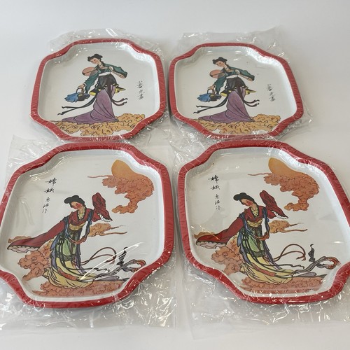 Action Industries, Inc. Set di 4 vassoi in latta geisha vintage designs 1986 - Foto 8 di 9