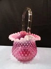HTF Fenton #3637 Cranberry Opalescent Glass Hobnail Deep Basket 9 1/2" Tall