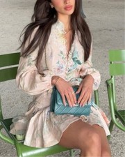 Zimmermann Illuminate $950 Peplum Mini Linen Dress Peach Hydrangea AU 0 (US 4)