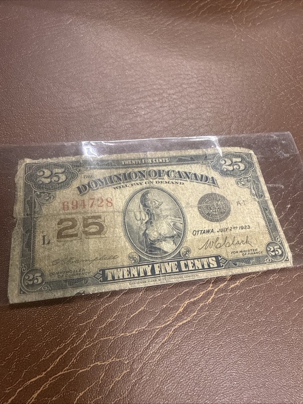 1923 Dominion of Canada 25 Cents Shinplaster Banknote Ottawa July 2nd 1923