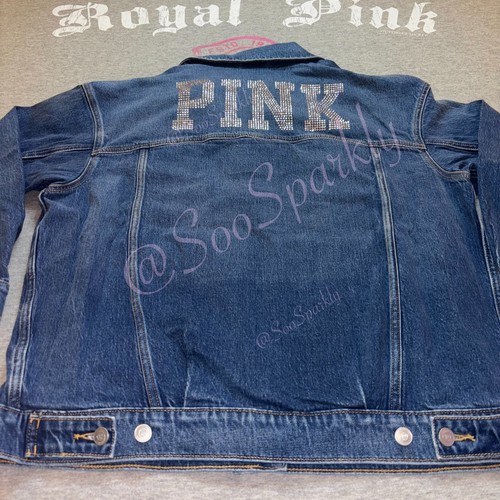 VS PINK Limited Edition Rhinestone Bling Denim Jean Oversized Trucker Jacket - Picture 7 of 13