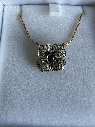 9ct Sapphire & Diamond flower Necklace Chain Pendant Not Scrap Gold - Picture 2 of 9
