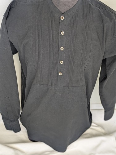 Vintage Pleated Bib Tuxedo Shirt Black Western Formal Evening Large ThickDenim - Picture 2 of 8