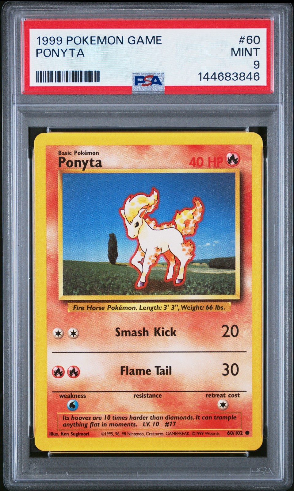 1999 Pokemon Game Base Set unlimited #60 PONYTA MINT PSA 9