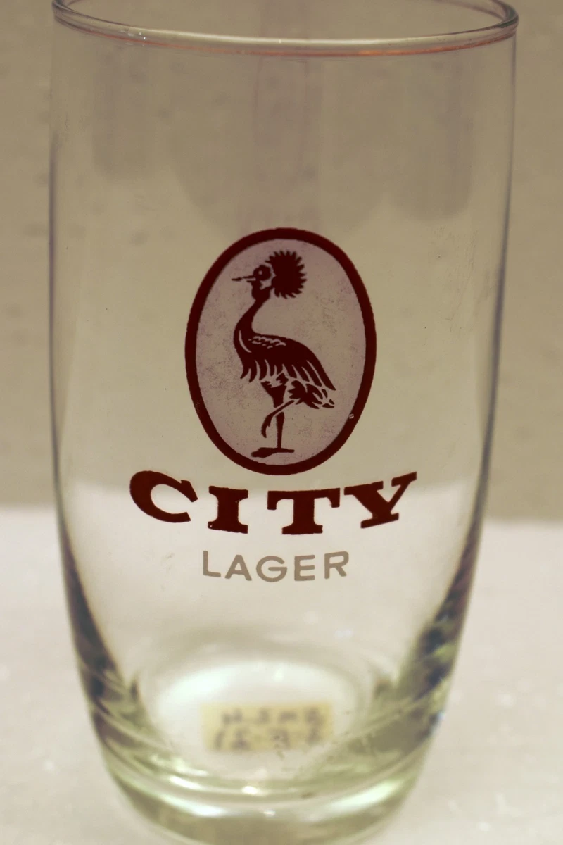 Vintage City Lager Beer Glass Crowned Crane Logo Retro Brewery Breweriana 1970"R