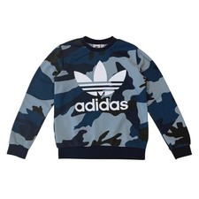 Adidas Originales Niños Azul Camuflaje Trifolio Cuello Redondo Sudadera Talla M 11-12 Juvenil