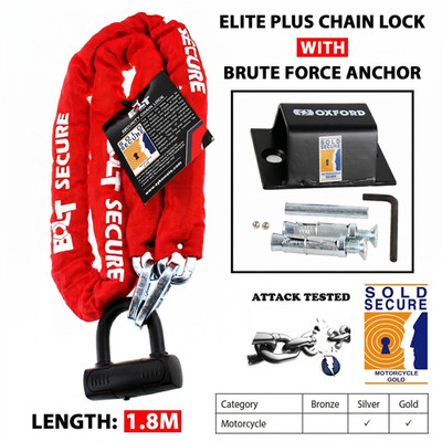 Bolt Elite Plus 1,8 m Kettenschloss + Oxford Brute Force Anker Sold Secure Bundle