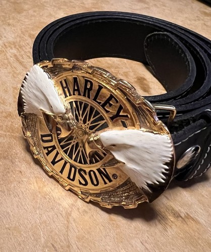 Harley Davidson Twin Eagle Biker Vintage Belt Buckle, 42” belt & playing cards - Picture 5 of 7