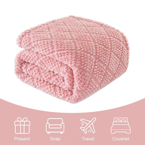 Fuzzy Fleece Throw Blanket for Couch Bed Soft Fluffy Jacquard Waffle Blankets... - Picture 7 of 8