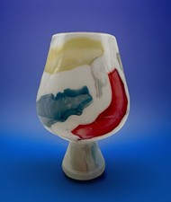 Vintage Hand Blown Studio Art Glass Cased Vase Multi Color Swirls Splatter MCM
