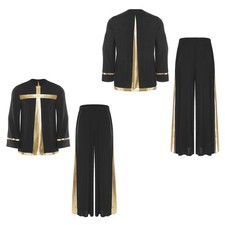 US Worship Praise Dance Costume Men Liturgical Dancewear Tunic Shirt and Pants