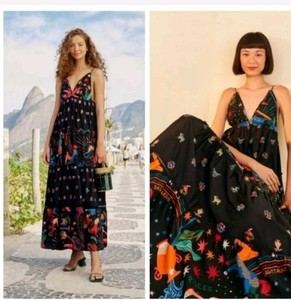 chinese dress ladies Farm Rio Long Sleeve Pleated Maxi Dress