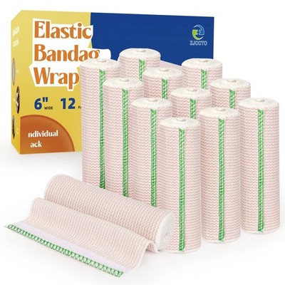 12 Pack Elastic Bandage Wrap | 6'' Medical Bandage Wrap with Hook-and-Loop Fas...