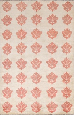 Modern Handmade Ivory Wool Accent Rug 4x6 Contemporary All-Over Oriental Carpet