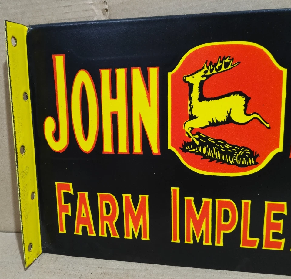 John Deere Farm Implements Porcelain Enamel Sign 18 x 10 Inches 2 Sided - Image 2 of 4