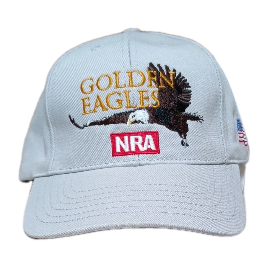 NRA Golden Eagles Light  Gray Baseball Cap Hat Adjustable Strap Used USA Flag