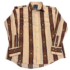 Vintage Wrangler Western Shirt Mens XL Brown And Red Aztec Cowboy Pearl Snap