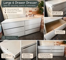 White 6 Drawer Chest of Drawers, Freestanding Rectangular Design