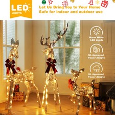 3PCS Christmas Lighted Reindeer Family Decoration Deer Set Indoor Outdoor Decor