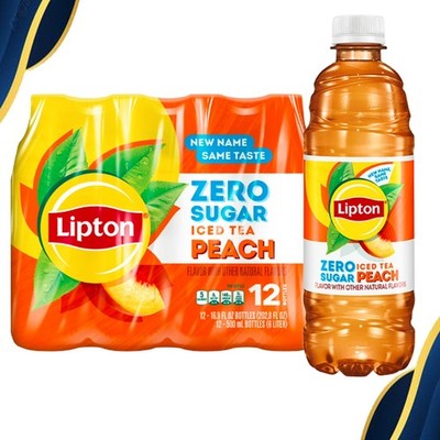 Lipton Zero Sugar Peach Iced Tea, 16.9 fl oz, 12 pack Bottles 