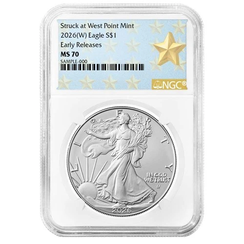 2026 (W) $1 1-oz American Silver Eagle NGC MS70 ER West Point Star Label