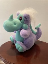 Dan Dee Vtg Purple Teal/Green Sitting Dragon/Dinosaur Plush Stuffed Animal