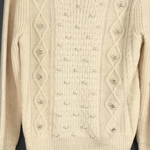 On Twelfth Sweater Womens Large Ivory Cream Pearl Beaded Cable Knit Crewneck - Picture 4 of 10