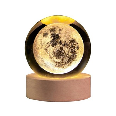 3D Laser Engraved Moon Crystal Lamp, 2.4'' Glass Sphere Decorative Balls, Moon...
