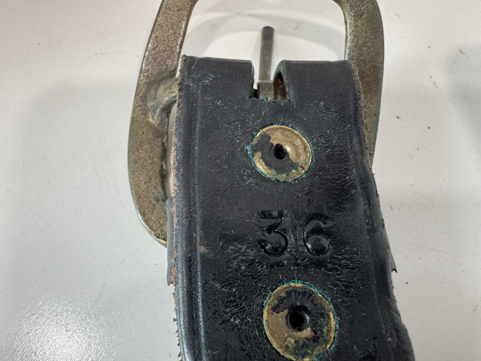 Vintage Leather Ammunition Cartridge Belt  Size 36 Solid Brass Buckle Holds 12