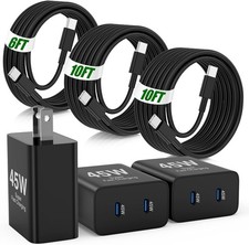 3 Pack 45W Type-C Fast Charger Block for Samsung S26 S25, 6FT Cable