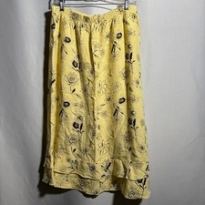 Vintage Yellow Linen Blend Floral Skirt Ruffle Hem Cottagecore USA Whimsigoth M