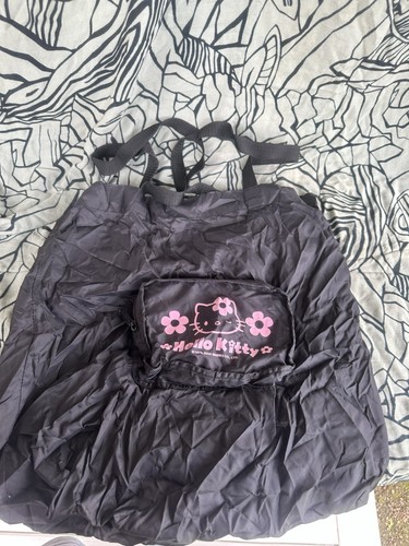 Borsa vintage Y2K 03 Sanrio Hello Kitty rosa nera pieghevole tela tasca con cerniera - Foto 7 di 8