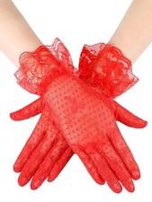 Women Lace Gloves Tea Party Wedding Prom Elegant Mesh Red