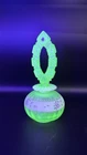 Fenton Vaseline Uranium Glass Hand Painted Roses Perfume Bottle Stopper