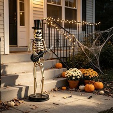 64.6" Halloween Skeleton Guitar,Metal Skeleton for Indoor,Outdoor Yard